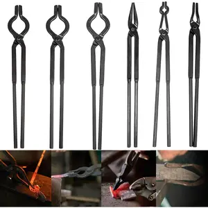 Beginner blacksmith tongs Blacksmith Forge Tong Tools Set Includes 1/4 Flat Jaw, Pick Up, Scroll, 3/8 1/2 5/8 V-Bit Tongs (6 )