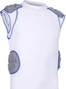 Exxact Sports Defender Youth Padded Football Shirt - Football Rib Protector with Shoulder & Spine Pads, 5-Pad Football Compression Shirt (White)