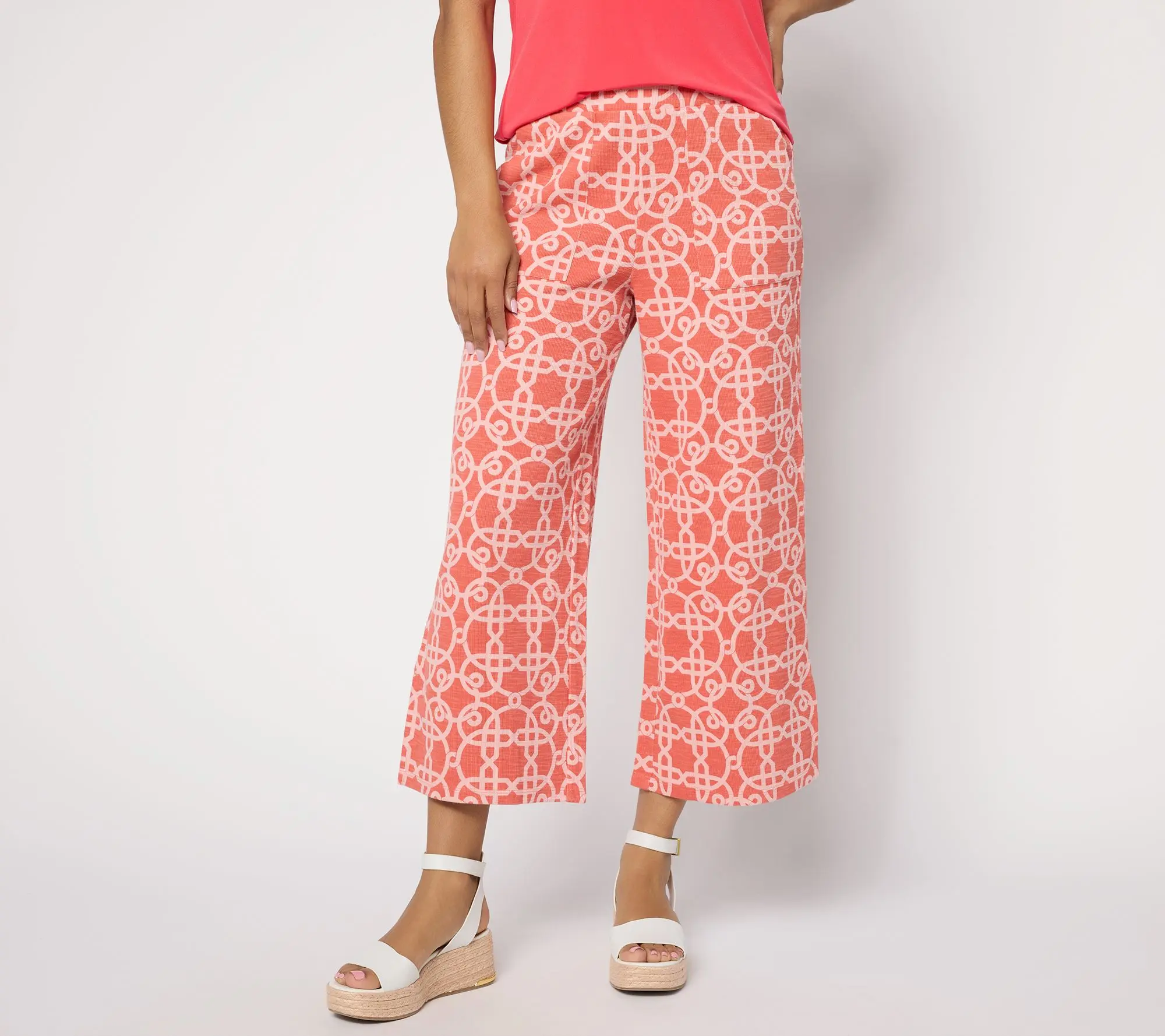 Susan Graver Soleil Petite Printed Slub Knit Pants