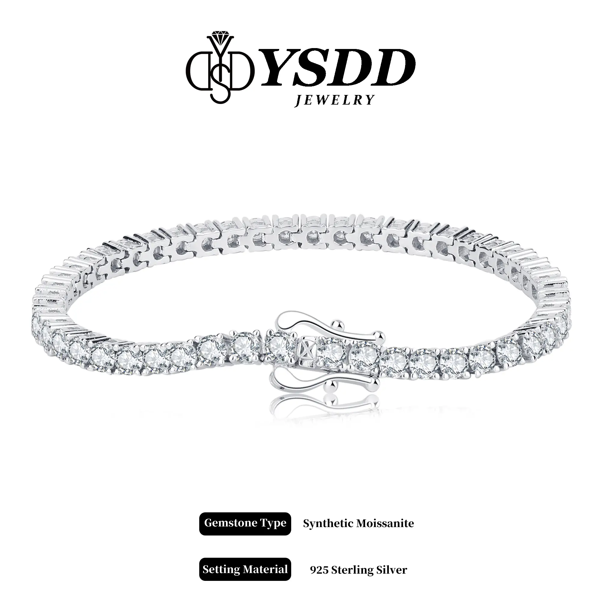 【#207 Business Casual】5.2Carat Synthetic Moissanite Tennis Bracelet in 925 Sterling Silver