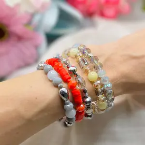 ELIZA SET - 5 Handmade Elastic Stretch Bracelets with Customizable Sizes & Choking Hazard Small Ball Warning