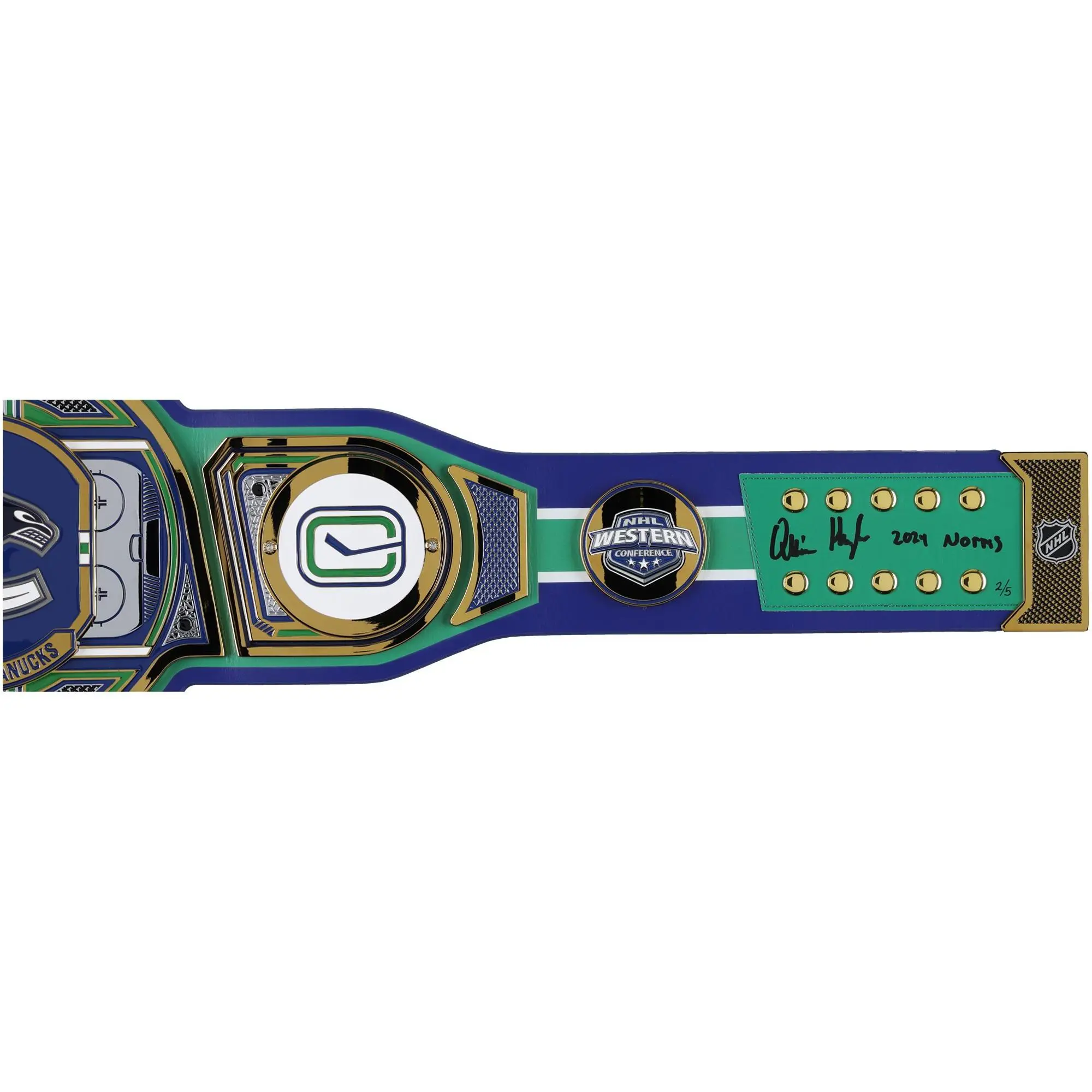 Quinn Hughes Vancouver Canucks Autographed WWE Legacy Title Belt with "2024 Norris" Inscription - Limited Edition of 5 - Fanatics Authentic Certified