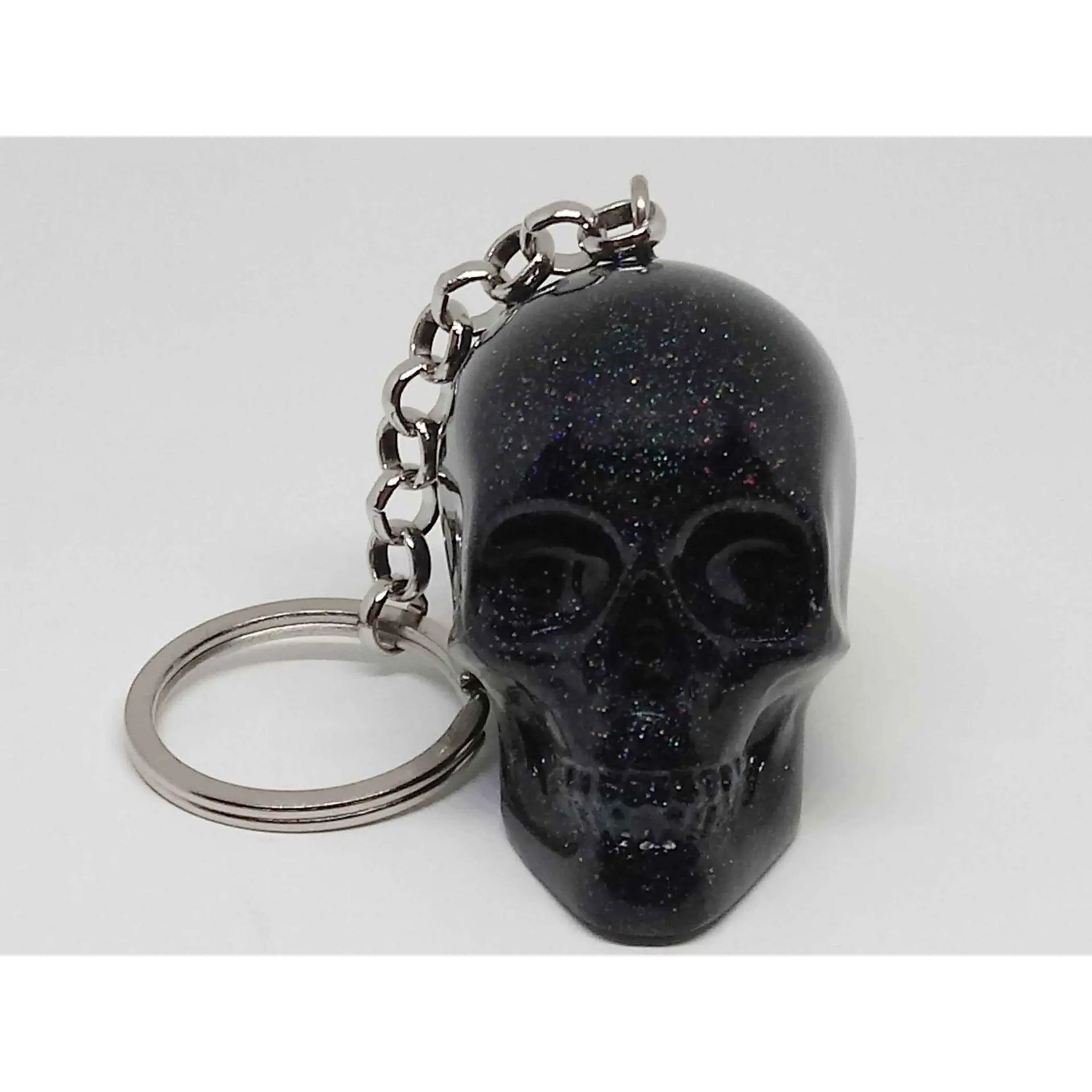 Punk Skull Keychain – Black Glitter Skull Keychain For Gothic, Halloween & Biker Fans