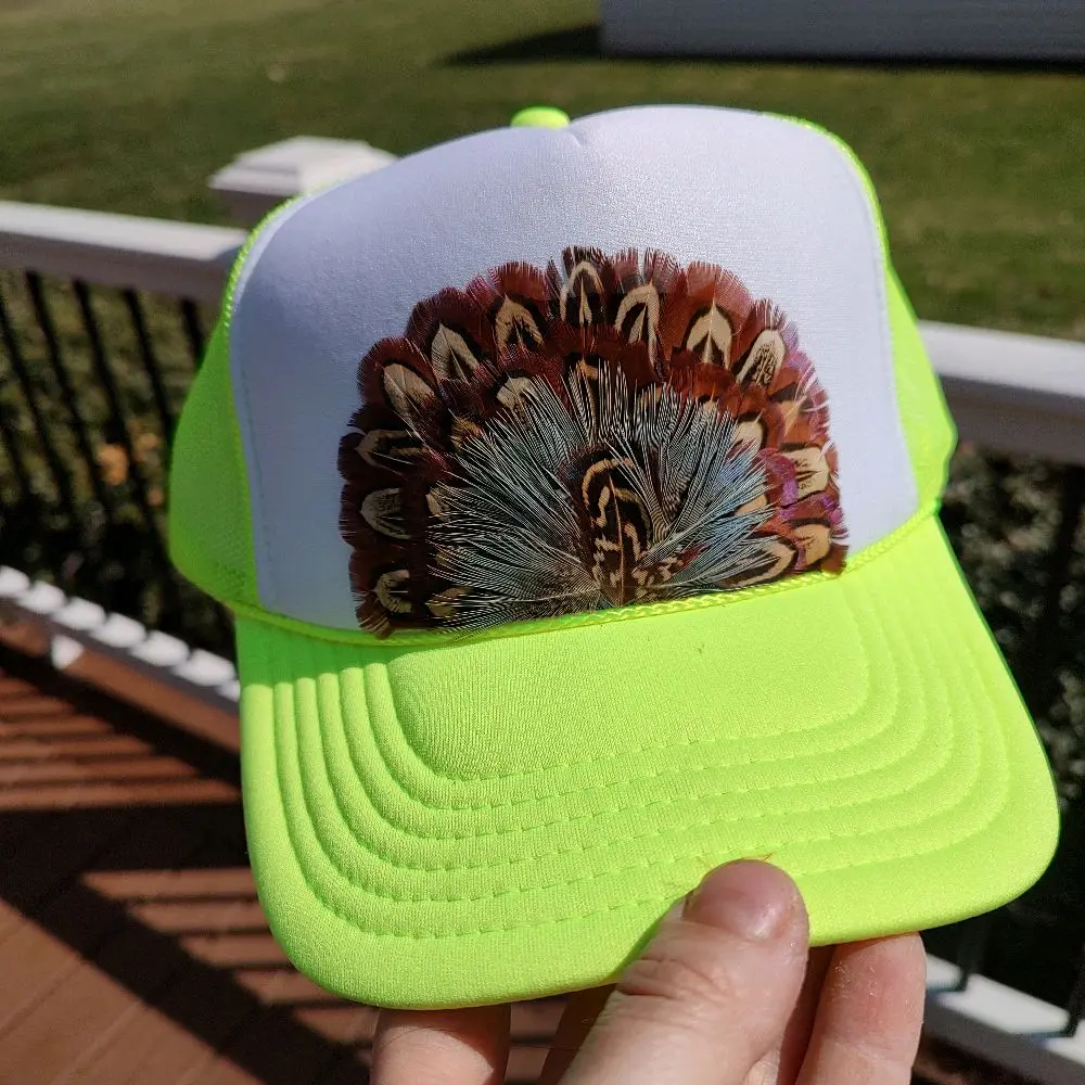 neon green/white brown feathers