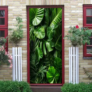 2pcs Tropical Green Plant Wall Stickers Living Room Bedroom Background Decor Self Adhesive Removable Botanical Murals Waterproof Moisture Proof Eco Friendly PVC Material Home Wall Decoration Stickers