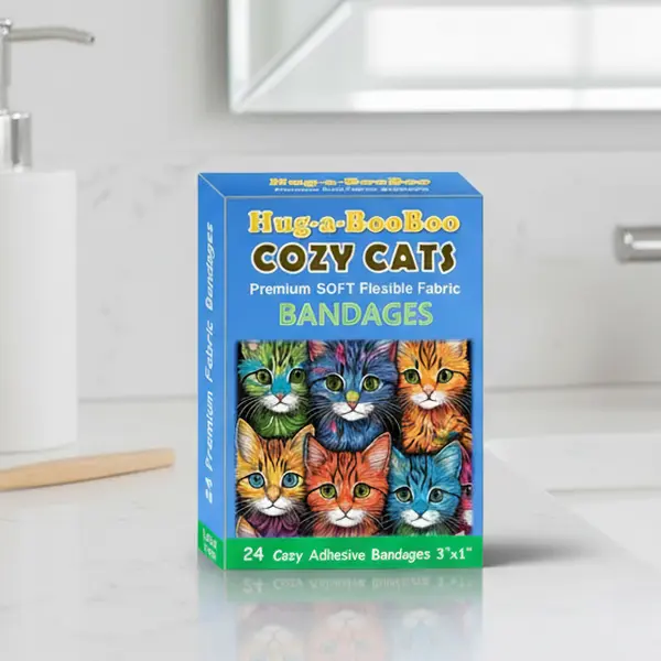 Colorful Kitty Latex-Free First Aid Adhesive Bandages, 3" x 0.75" Soft Fabric Wound Covers That Moves with You, Health & Medical Supplies