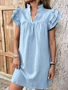 Fashion Versatile Multi-Layer Ruffle Sleeve V-Neck Pullover Dress, Stylish and Comfortable, Perfect for Various Occasions