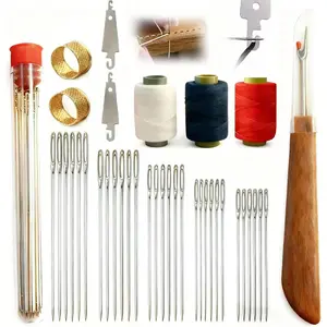 34Pcs Sewing Tools Set Big Eye Steel Sewing Needles Kit Stainless Steel Needles for Hand Sewing Supplies with Thread & Needle Threader Heavy Duty Sewing Kit for Beginners Adults