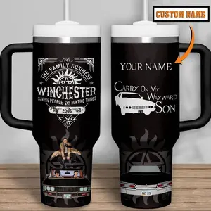 Personalized Supernatural Winchester Brothers Tumbler, Hunter Symbol Design Cup, Insulated Stainless Steel Tumbler With Handle & Straw, Fan Gift Idea