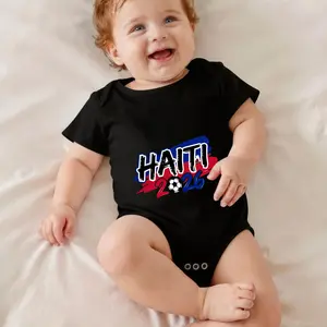 Haiti 2026 Soccer Flag Design Print Bodysuit Baby Rompers Short Sleeve Cotton Toddler Rompers Graphic Print Baby Clothes One-Piece Outfit