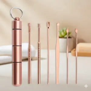Stainless Steel Ear Wax Removal Kit, Portable Anti-Scratch Ear Scoop Tools with Safe Rounded Design, Washable and Disinfectable Ear Care Beauty Instrument, Anti-Slip Ear Cleaner for Multi-Scenario Personal Grooming.
