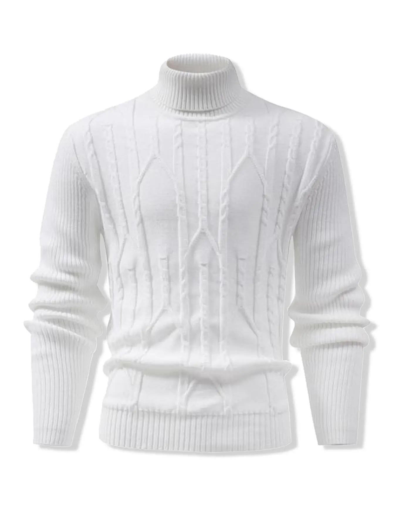 Men's Solid Textured Turtle Neck Sweater, Loose Casual Long Sleeve Jumper for Fall & Winter, Fashion Men's Knitwear for Daily Wear