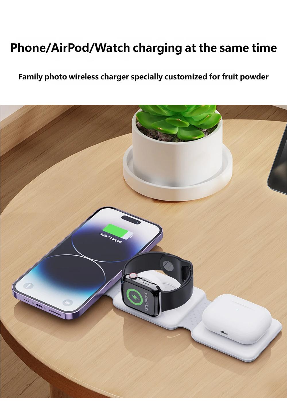 Charging Station for Apple Multiple Devices - 3 in 1 Foldable Magnetic Wireless Charger Dock - Travel Charging Pad for iPhone 16 15 14 13 12 Pro Max Plus Watch & Airpods