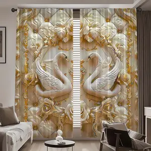 2pc Embossed Swan Rose Curtain Set, Elegant Drapes for Living Room Bedroom Study Hotel Home Decor, Perfect Gift for Family Friends, Home Decoration Curtain