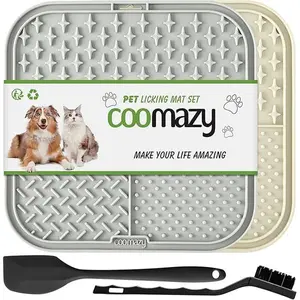 Coomazy Lick Mat for Dog and Cat, Slow Feeder & Non-Slip Design, Boredom and Anxiety Reducer, Suitable for Food, Treats, Yogurt, Peanut Butter and Liver Paste, Non-Toxic, 2-Packs