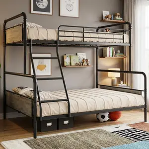 Bunk Bed Twin Over Full Size w/ High Guardrail & Ladder – Twin Size Convertible Metal Bunk Beds for Kids, Teens & Adults, Easy Assembly, No Box Spring Needed