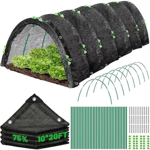 10 X 20FT 75% Garden Shade Cloth with Hoops, Shade Cloth Garden Greenhouse Grow Tunnel for Heat Protection,Raised Bed Row Cover Black Netting Tarp for Outdoor Outside Patio