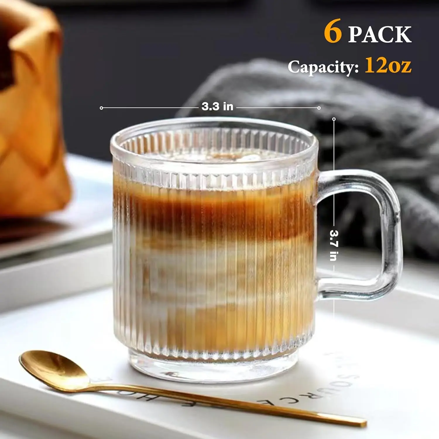 6-piece set of premium glass coffee mugs with handles, 12-ounce classic  vertical stripe glass coffee cups, transparent tea cups for hot/cold  drinks, suitable for American coffee, latte, cappuccino - TikTok Shop
