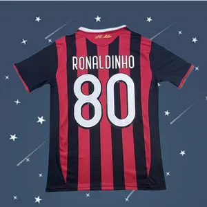 09 10 AcM Home No.80 Ronaldinho Short Sleeve Soccer Jersey