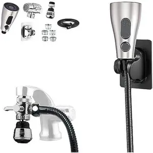 Kitchen Faucet Hose Sprayer Attachment for Tub & Sink, Black Stainless Steel Hose, Water Saving Aerator & 3-way Diverter Valve