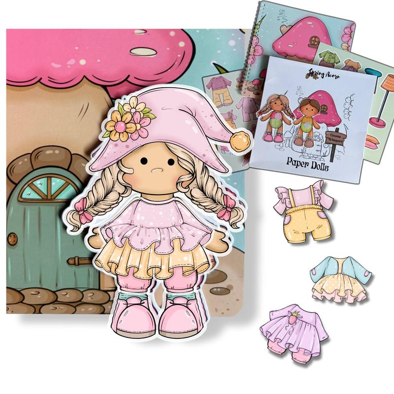 Gnome Whispers – Paper Dolls Activity Book (Velcro Dress-Up, 2 Dolls, 56 Accessories) | Spring Acorn