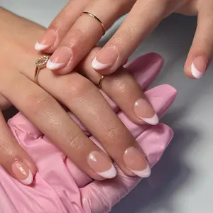 French Style Short Almond Press on Nails with Nail File & Tape, 24pcs/set Removable Nail Art Kit for Women & Girls Daily Wear, Nail Supplies