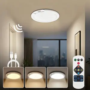 Rechargeable Motion Sensor Ceiling Light with Remote - Magnetic Wireless Ceiling Light Powered by rechargeable batteries for Closet Shower Stairs Shed Hallway Porch Patio ect,Suitable for various scenarios, easy to install
