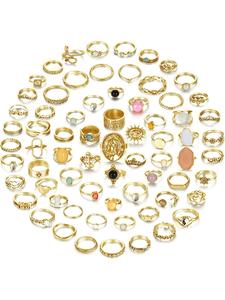 70 Pcs Vintage Crystal Ring Set Jewelry Knuckle Rings for Women Bohemian Stackable Joint Rings Retro Boho Stacking Joint Finger Rings Pack
