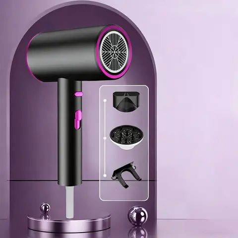Corded Handheld Hair Dryer with Diffuser, Ionizer & Automatic Temperature Control, Professional High-Power Tool with Styling Comb, Lightweight Quiet for Home & Salons, All Hair Types, Diffuser Hair Dryer