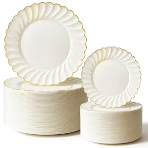 Scalloped Ivory and Gold Plates (60 Pack)