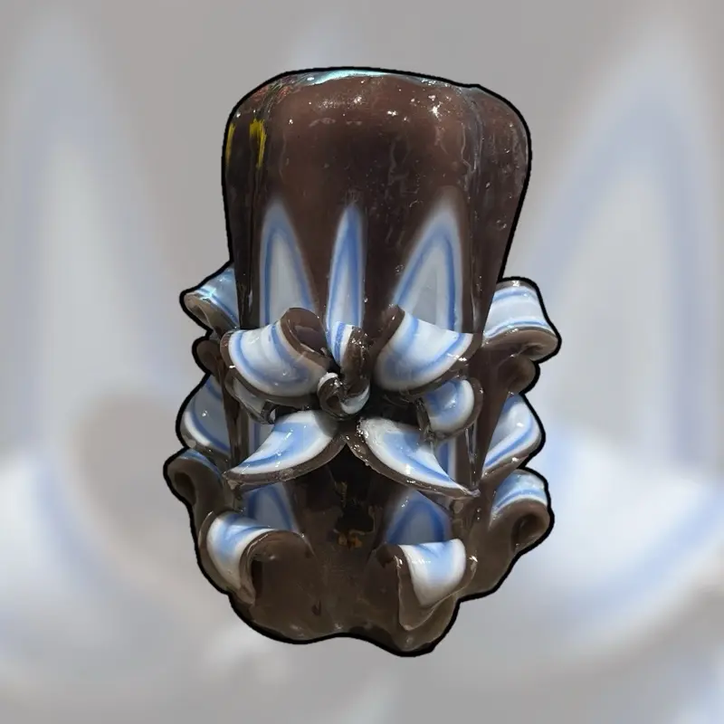 White blue white black carved candles