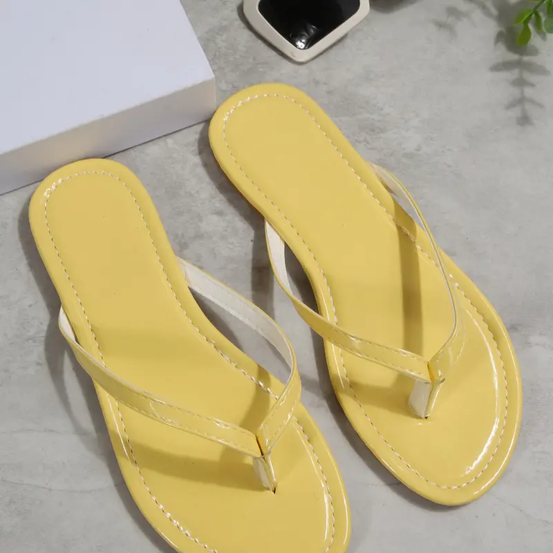 Women's Glossy Flip-Flops, Casual Street Style Summer Beach Sandals, Flat Non-Slip Slippers, Home Wear, Flat Slides Sandals, Flat Sandal Shoes