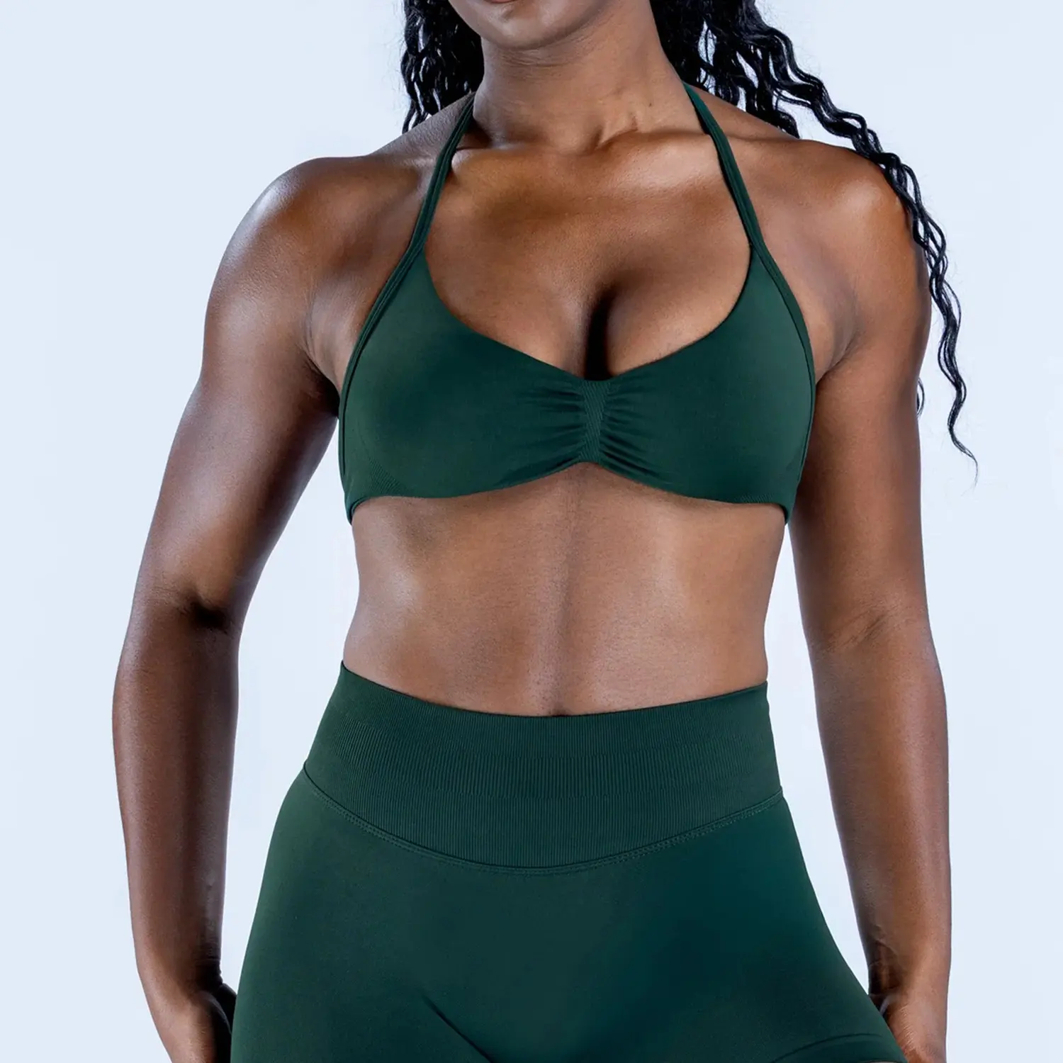 DFYNE halter neck bra with backless design and hip-lifting shorts are highly elastic and won't dig into your skin. They're versatile enough for both workouts and everyday wear. DFYNE halter neck bra with backless design and hip-lifting shorts are highly elastic and won't dig into your skin. They're versatile enough for both workouts and everyday wear.