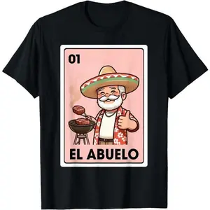 El Abuelo Grilling Grandpa Mexican Bingo Card Unisex T-Shirt Cotton Menswear Man Classic