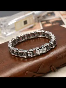 New High-End Trendy Kente Pattern Tank Bracelet, Punk Style Bracelet, Bold Motorcycle Style Chain, Fashionable Men's Vintage Wristband, Stylish Accessory