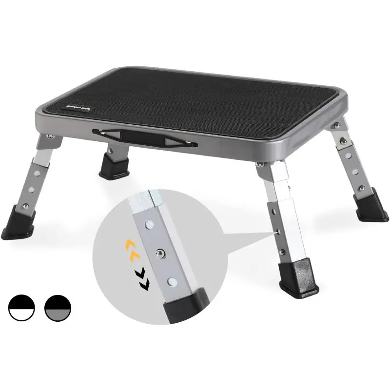Elite 3 Levels Adjustable Folding Step Stools for Adults, Sturdy Metal RV Step, Safer Foldable Small Kitchen Stepping Stool for Seniors Bed, Multi-Use Office Foot Stool Under Desk