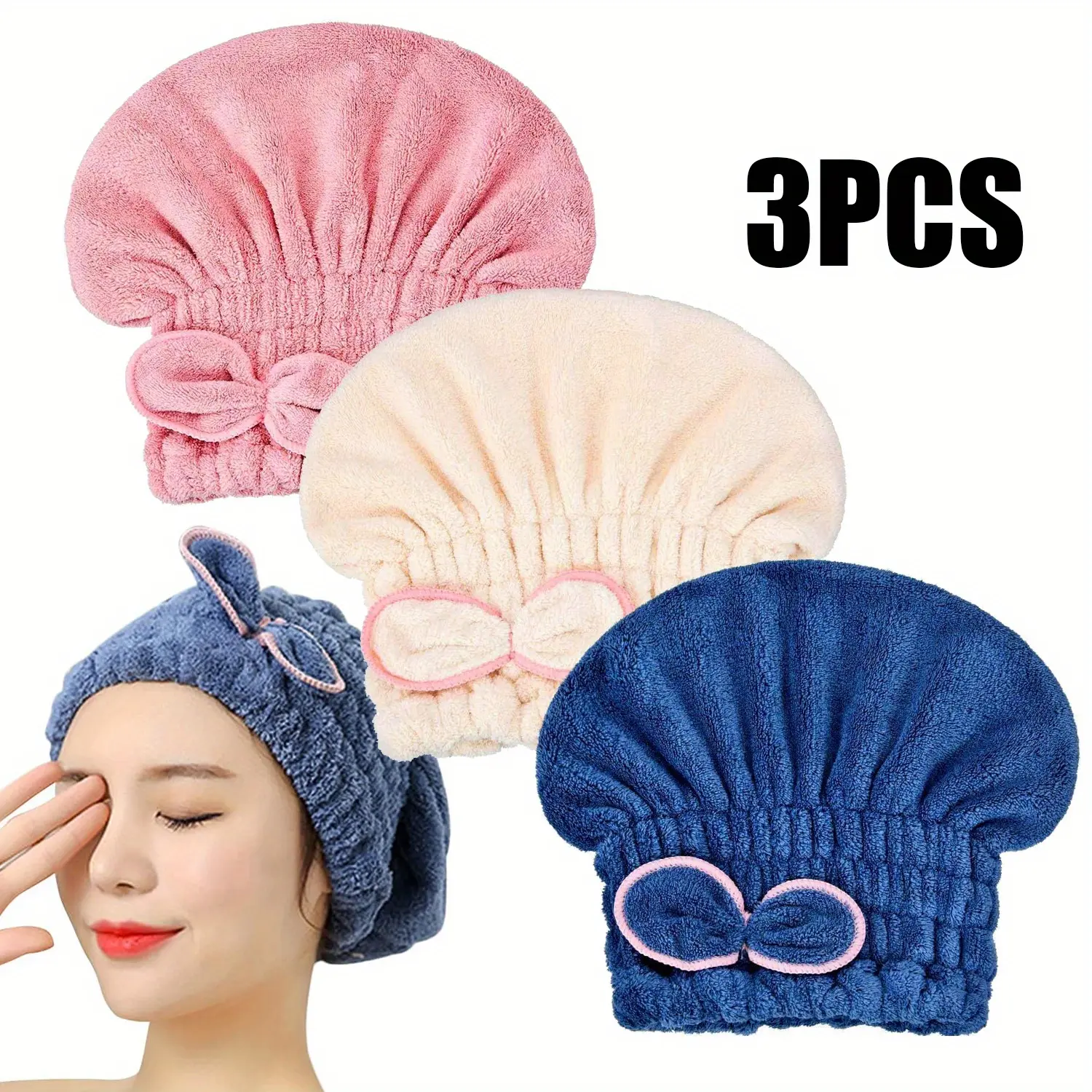 3 Ultra-Soft Shiny Microfiber Quick-Dry Hair Turban Towels, Unisex Quick-Absorbent Head Wrap, Fade-Resistant Vintage Style Essential for Gym, Travel (Sports & Outdoor Accessory)