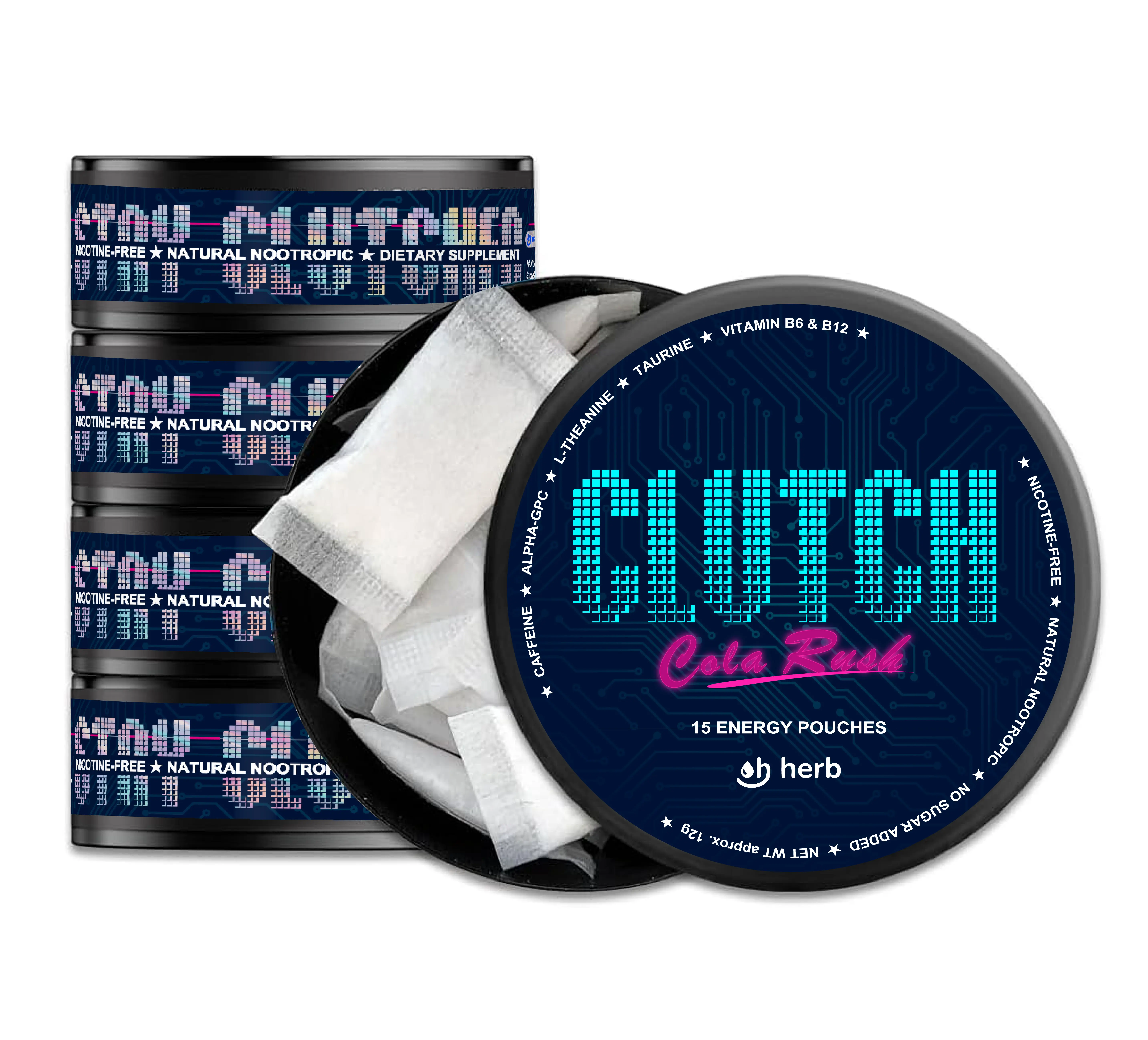 CLUTCH Nootropic Energy Pouches – Clean Caffeine + Alpha-GPC for Deep Focus & Brain Speed | Cola Rush | Liquid-Free Energy Drink Feel with Vitamins B6 & B12 | Jitter-Free, Zero Sugar, Nicotine-Free (15 Pouches)