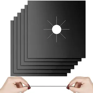 Gas Stove Burner Liners 10-Pack Non-Stick Reusable Stove Top Covers Double Thickness Heat-Resistant Dishwasher Safe 10.6” x 10.6”
