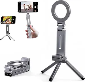 Yam Magnetic Phone Tripod Holder, MagSafe Phone Holder, 360 Rotatable Foldable Retractable Grip