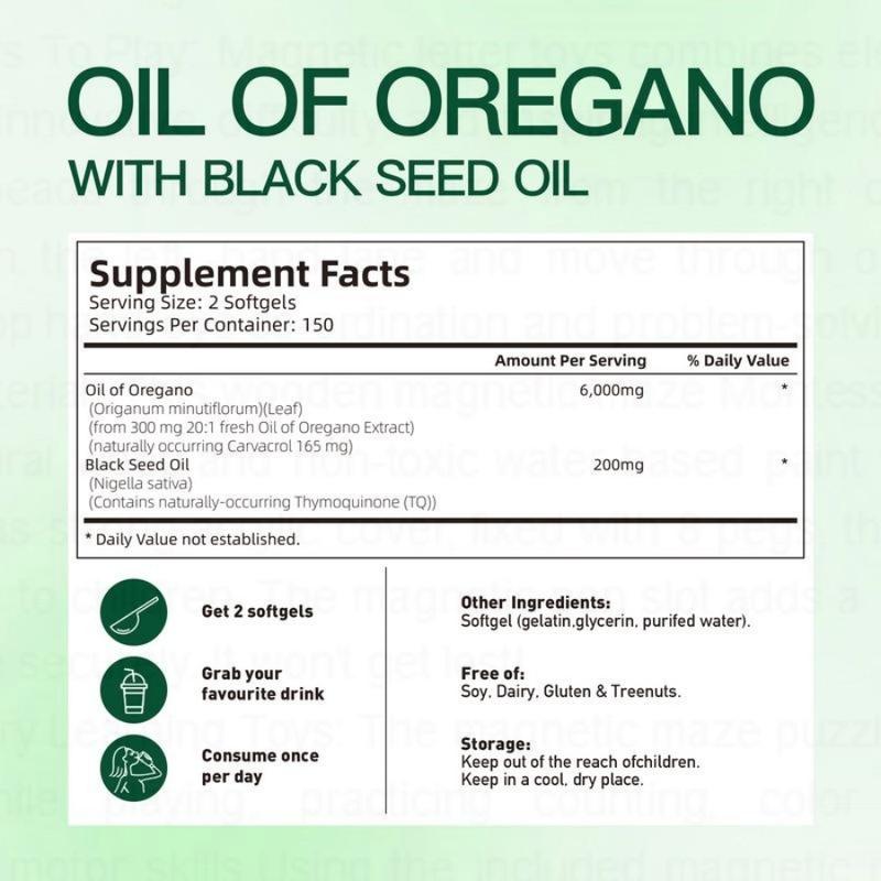 Oil of Oregano with Black Seed Oil 300 Capsules | Natural Antioxidants | Nutritional Support | Highly Effective Botanicals Dietary Healthcare Supplement