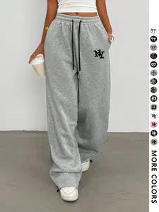 Women's Loose Drawstring Casual Sport Pants, Soft Comfy Sweatpants, Athleisure Style Bottoms, Ny Print, Best Gift Choice, Fall & Winter, Comfortable, Trendy, Versatile, All Seasons