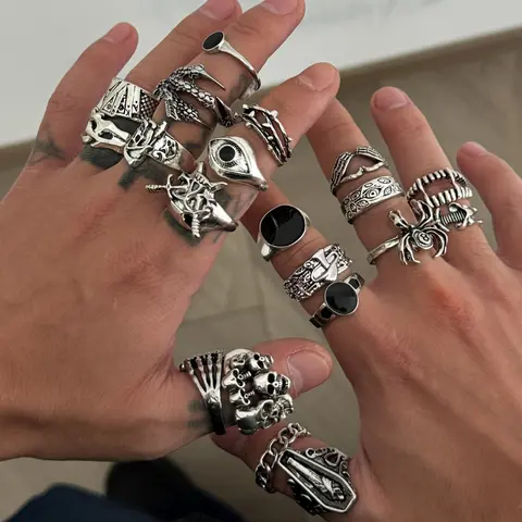 20 Piece Vintage Spider Skull Ring Set, Dark Punk Joint Rings, Unique Rings for Holiday Gift, Street Style Charm Jewelry, All Seasons, Fashion Rings