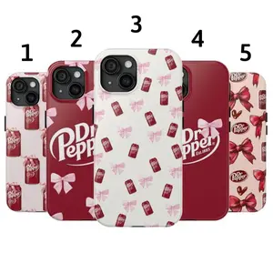 Coquette Dr Pepper Pink Bow Tough Phone Case, Cute Shockproof Heavy Duty Drop Protection Protective Cover for iPhone 11 12 13 14 15 16 17 Pro Max Plus, Aesthetic Gift for Her
