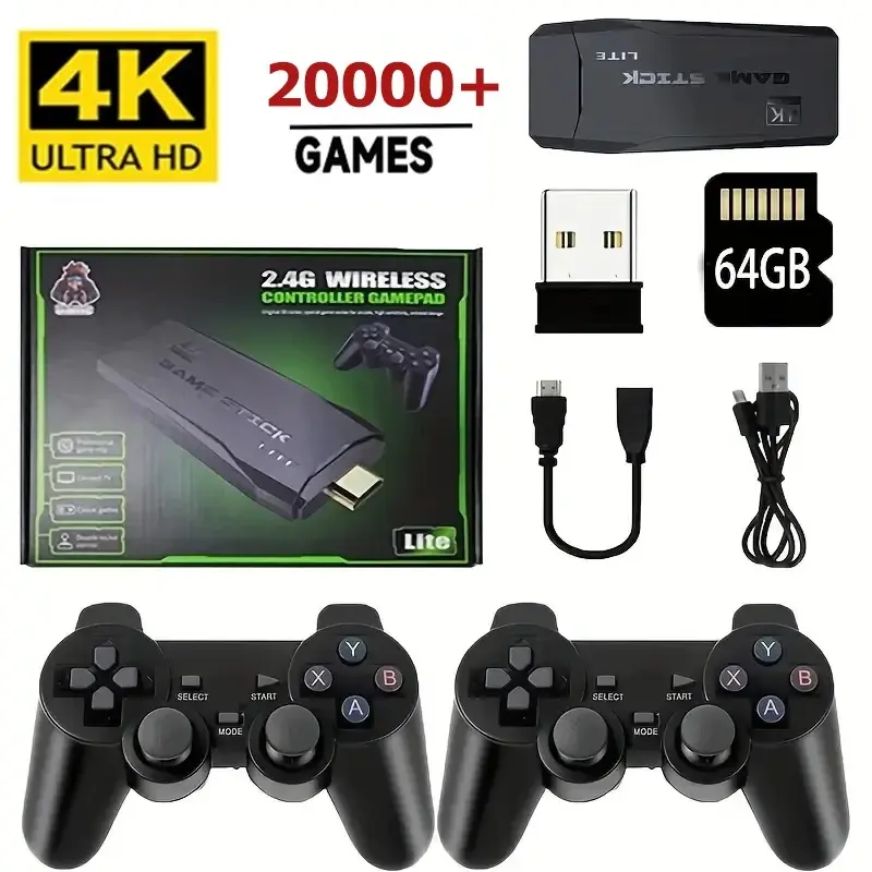 M8 Game Stick Video Game Console 2.4G Double Wireless Controller 4K HDMI for PS1/SFC/NES TV & PC 20000+/40000+ Games 64GB/128GB Retro Children's Christmas