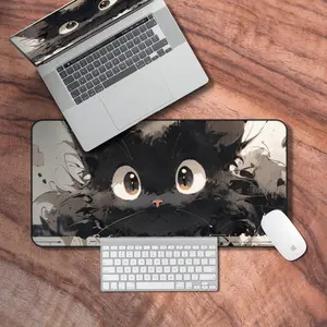 Desk Mat Cat, Cute Cat Gaming Desk Mat, Deskmat Anime XXL, Extended Mouse Pad, Black and White Laptop Mat, Cute Desk Decor, Desk Mat Gifts