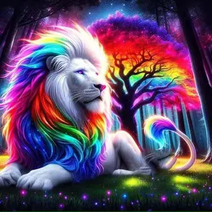5D DIY Full Drill Round Diamond Painting - Diamond Art Kit Rainbow Lion Mosaic, Canvas - DIY Decorative Painting, Home Wall Decor, Suitable for Halloween, Christmas, Birthday, and Anniversary Gifts, Diamond Painting Kits