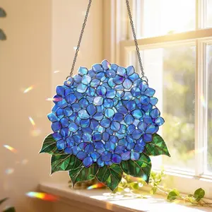 Blue Hydrangea Acrylic Suncatcher Vibrant Floral Window Hanging Garden Flower Decor
