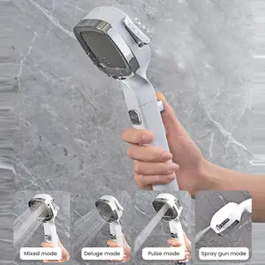 （US seller）High Pressure Shower Head Saving 4 Modes Filter Adjustable Shower One-Key Stop Water Massage Eco Shower Bathroom Accessories