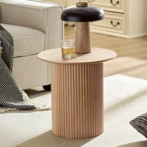 【GOOGREAT】17.71 inch Round Fluted Side Table Circle Small Accent Table for Living Room Mid Century  Circle Bedside Table for Bedroom Oak